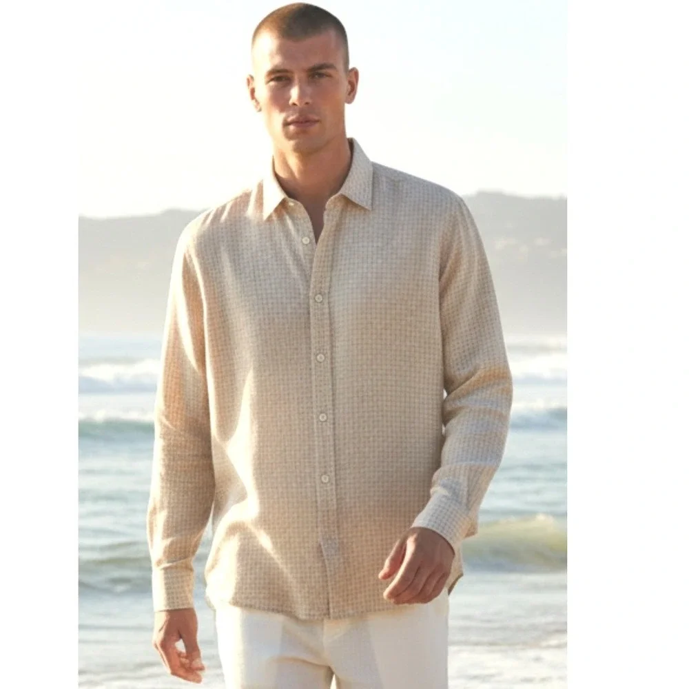 Banana Republic 100% Linen Mens size Large Euro Summer Beach Resort‎ Button Down